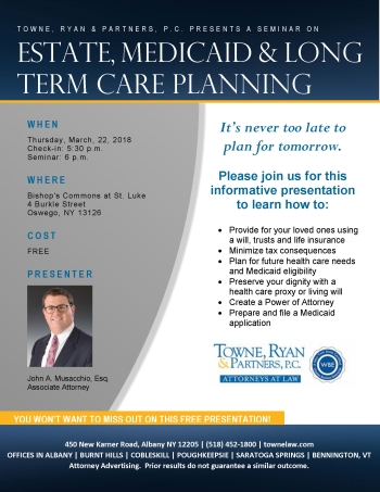 Bishop Commons Hosts Free Seminar on Estate, Medicaid and Long Term Care Planning March 22
